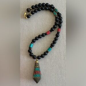 24 inch Tibetan Brass Inlaid bead necklace NWOT